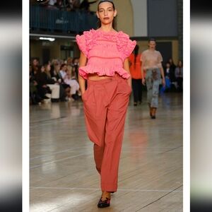 Molly Goddard Clay Brick Red Pleated Chinos Poly/Cotton sz 6